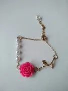 Elegant Pink Rose Pearl Flower Bracelet 